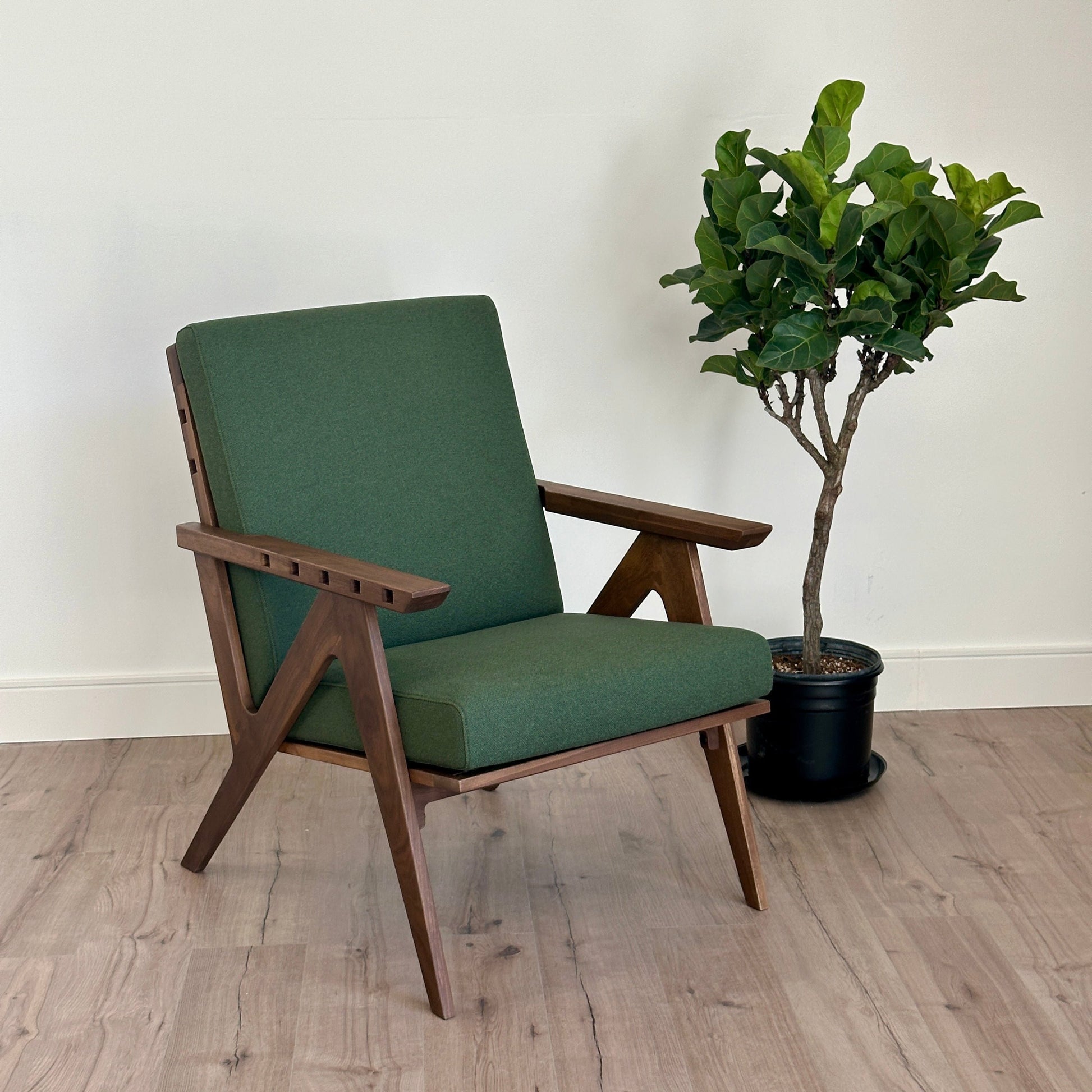 Envy Armchair - Walnut with Forest Green - Front Qtr
