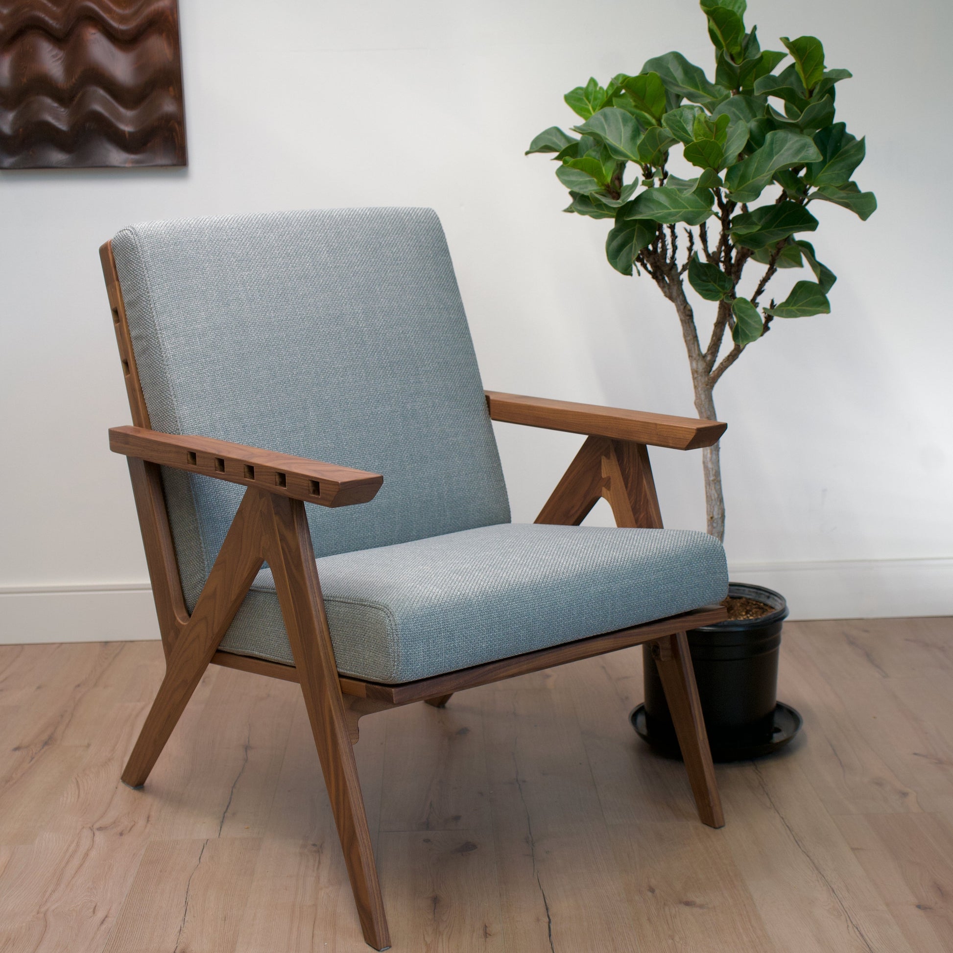 Mist Grey Fabric with Walnut Frame