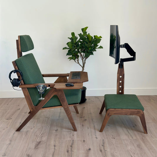 Envy Armchair - Standard Attachments - Walnut with Green Fabric - Workstation