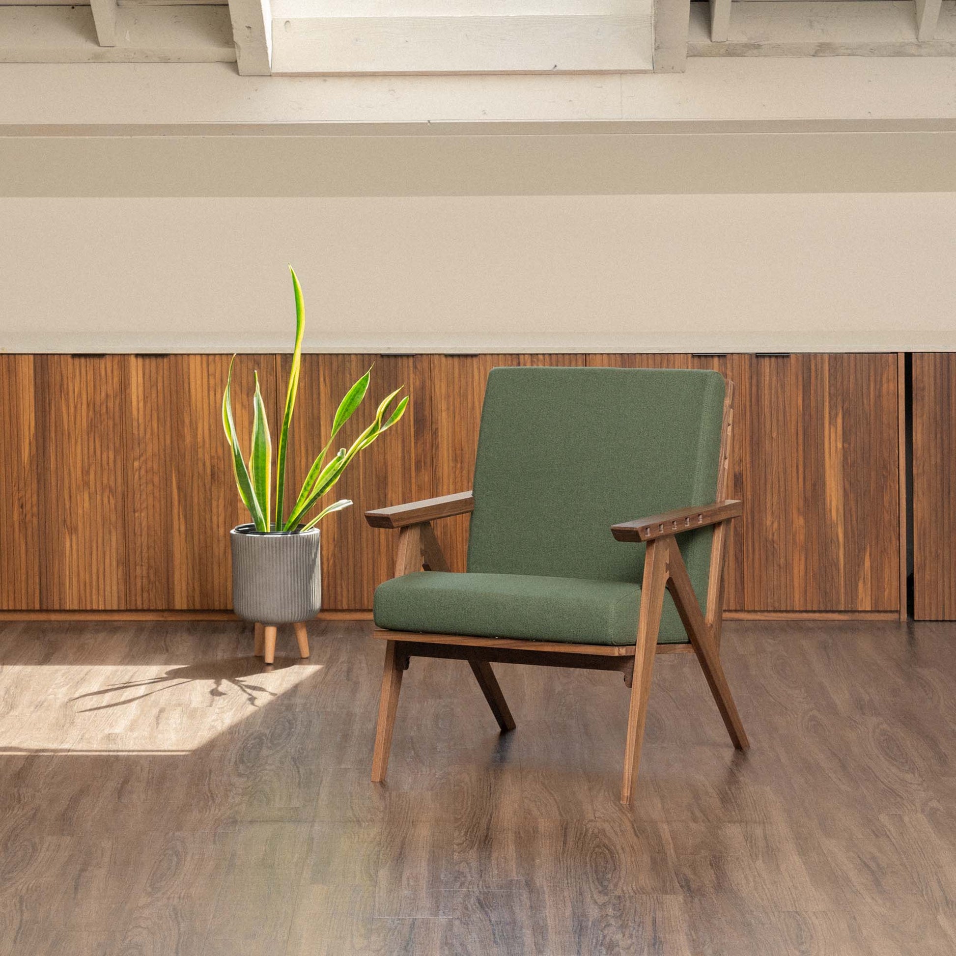 Walnut Envy Chair Frame with Forest Green fabric - Bare Chair