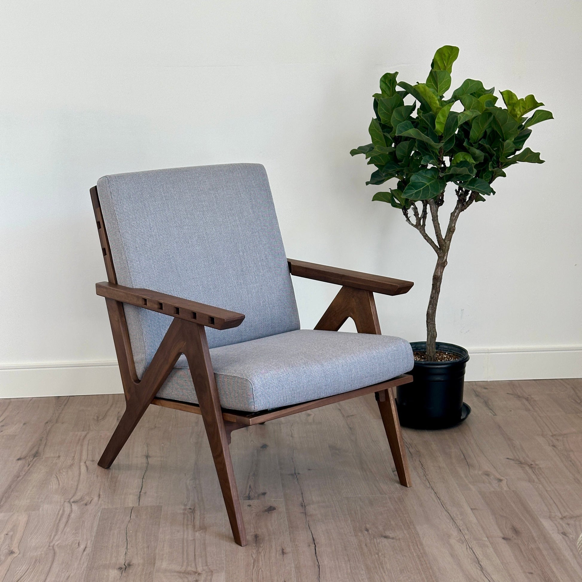 Envy Armchair - Walnut with Grey Wool - Front Qtr