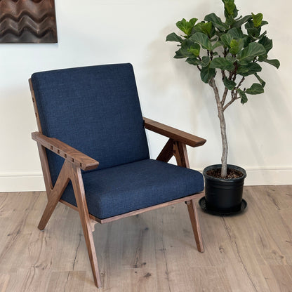 Envy Armchair - Walnut with Midnight Blue - Front Qtr