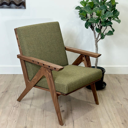 Envy Armchair - Walnut with Olive Green Polyester - Front Qtr